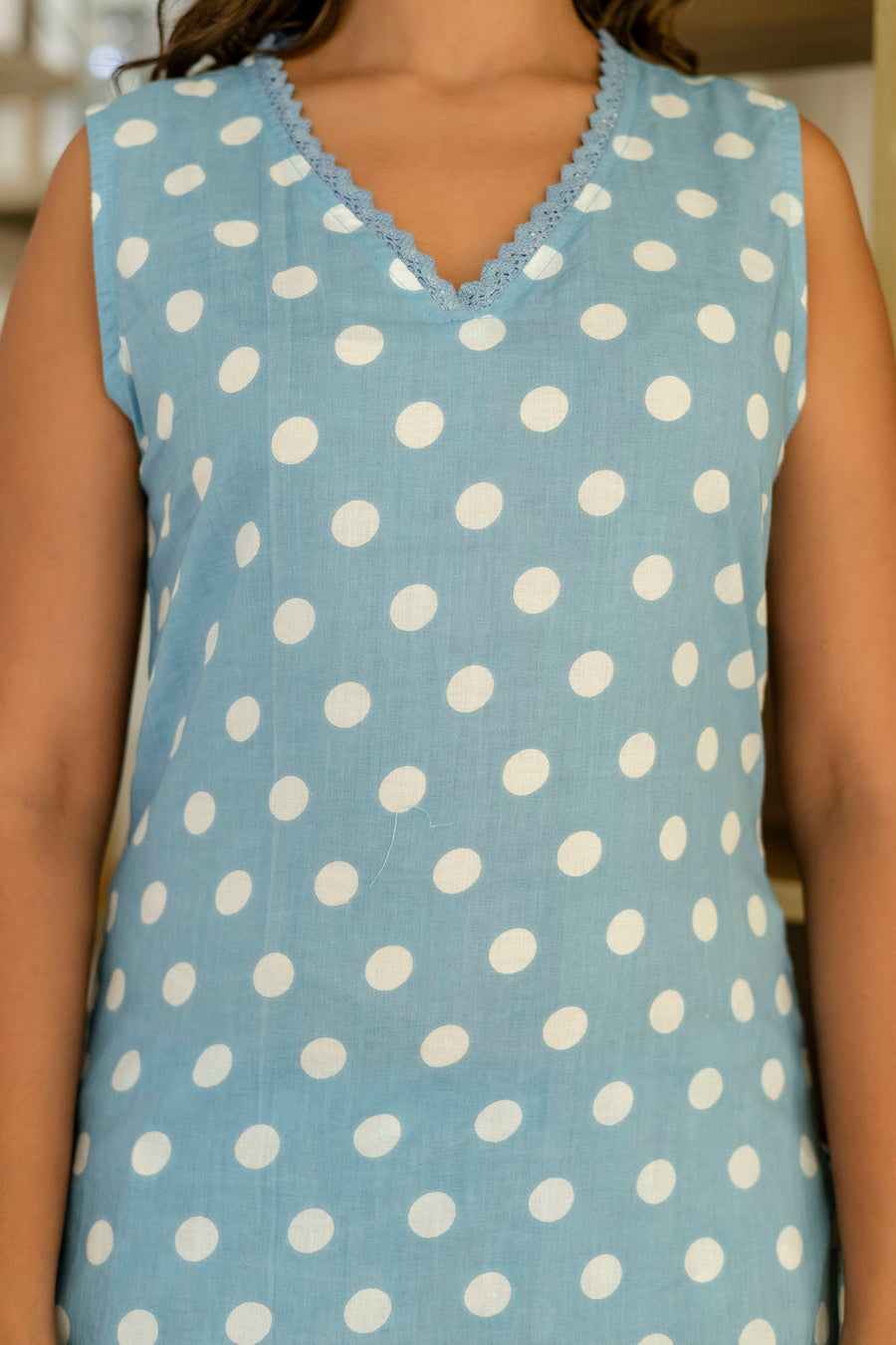 Sky Blue Dotty Cotton Dupatta Set — image 3