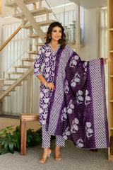 Purple Cotton Dupatta Set - Me&My