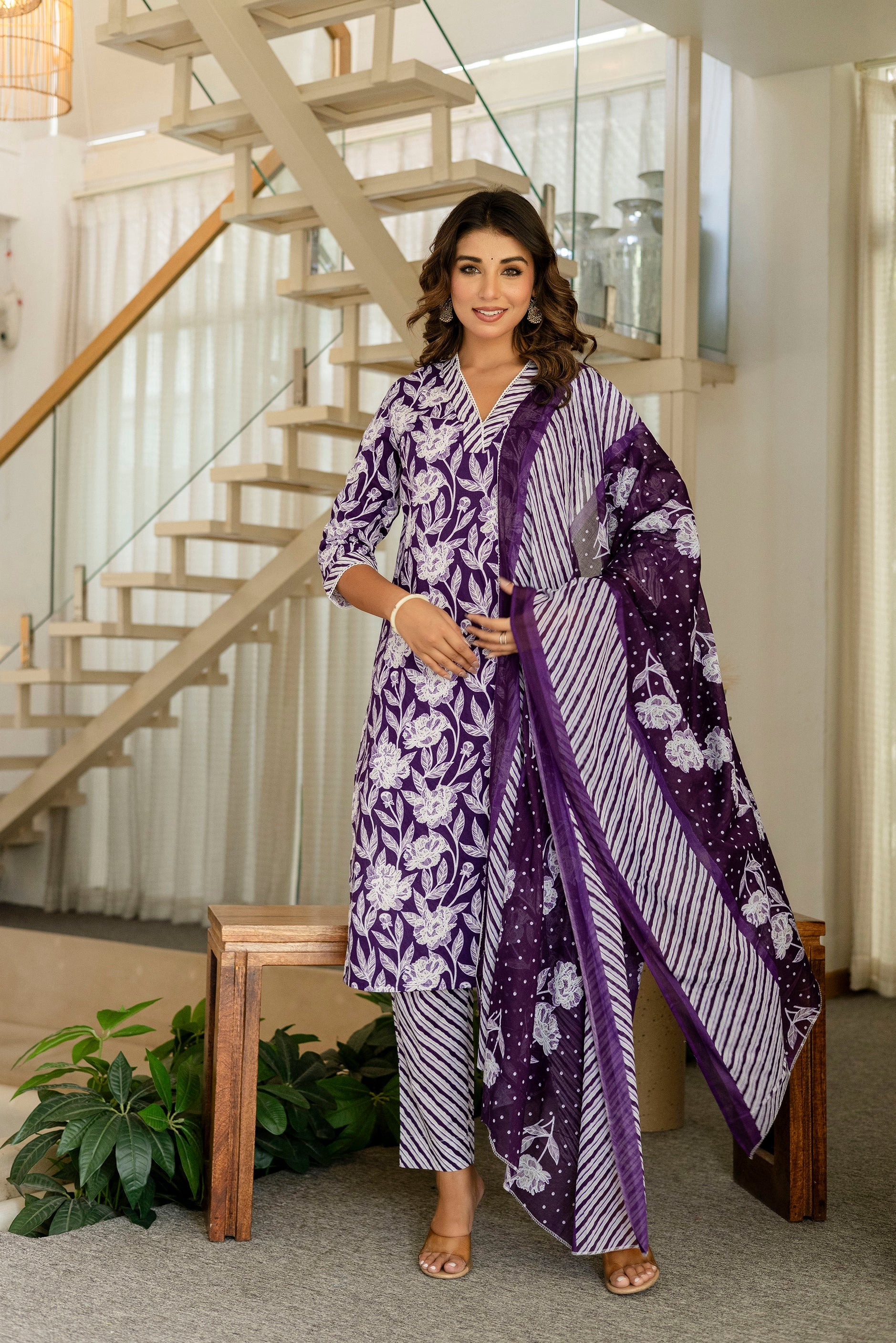 Purple Cotton Dupatta Set - Me&My