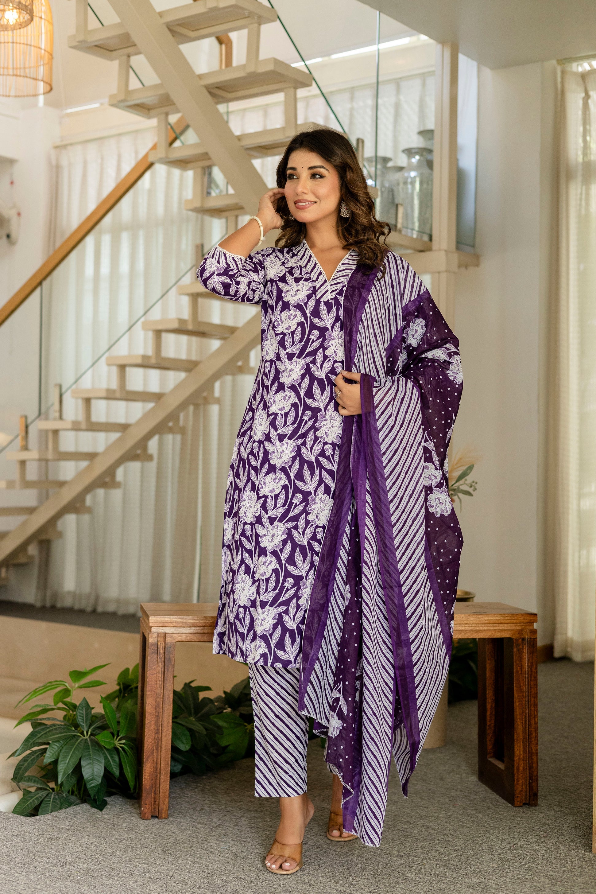 Purple Cotton Dupatta Set - Me&My