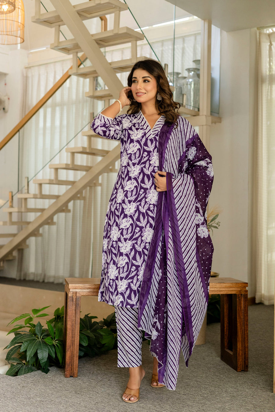 Purple Cotton Dupatta Set — image 6