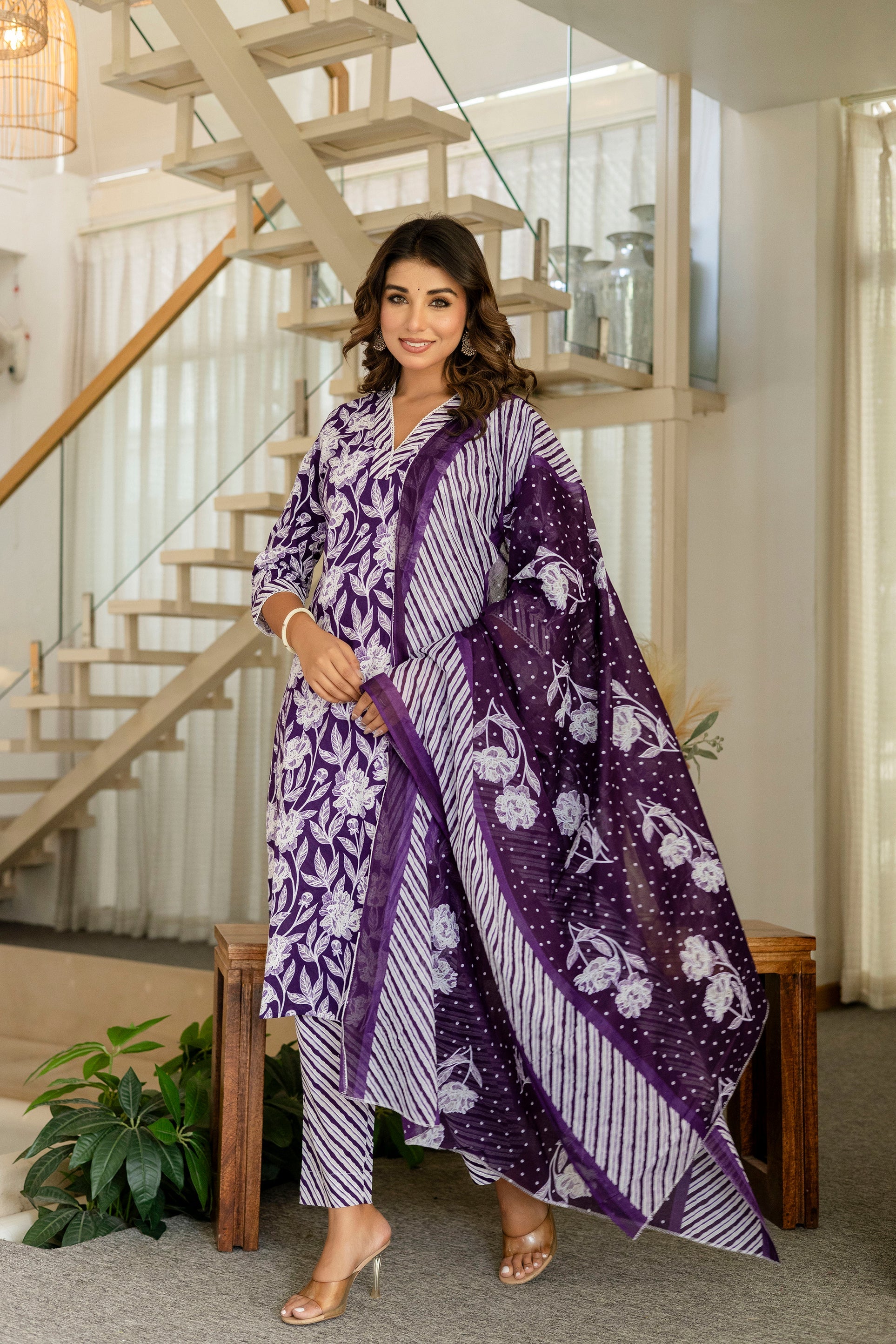 Purple Cotton Dupatta Set - Me&My