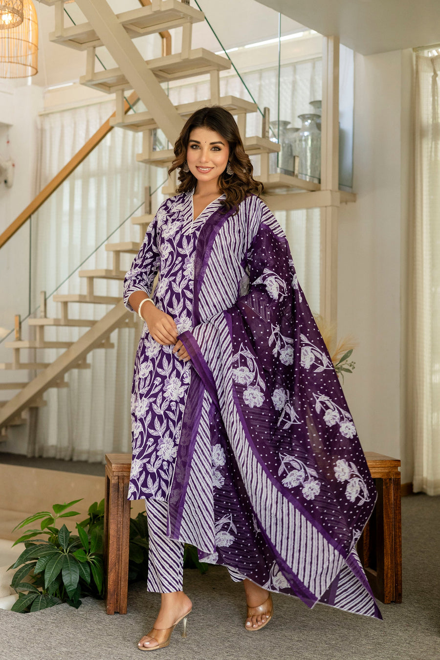 Purple Cotton Dupatta Set — image 11