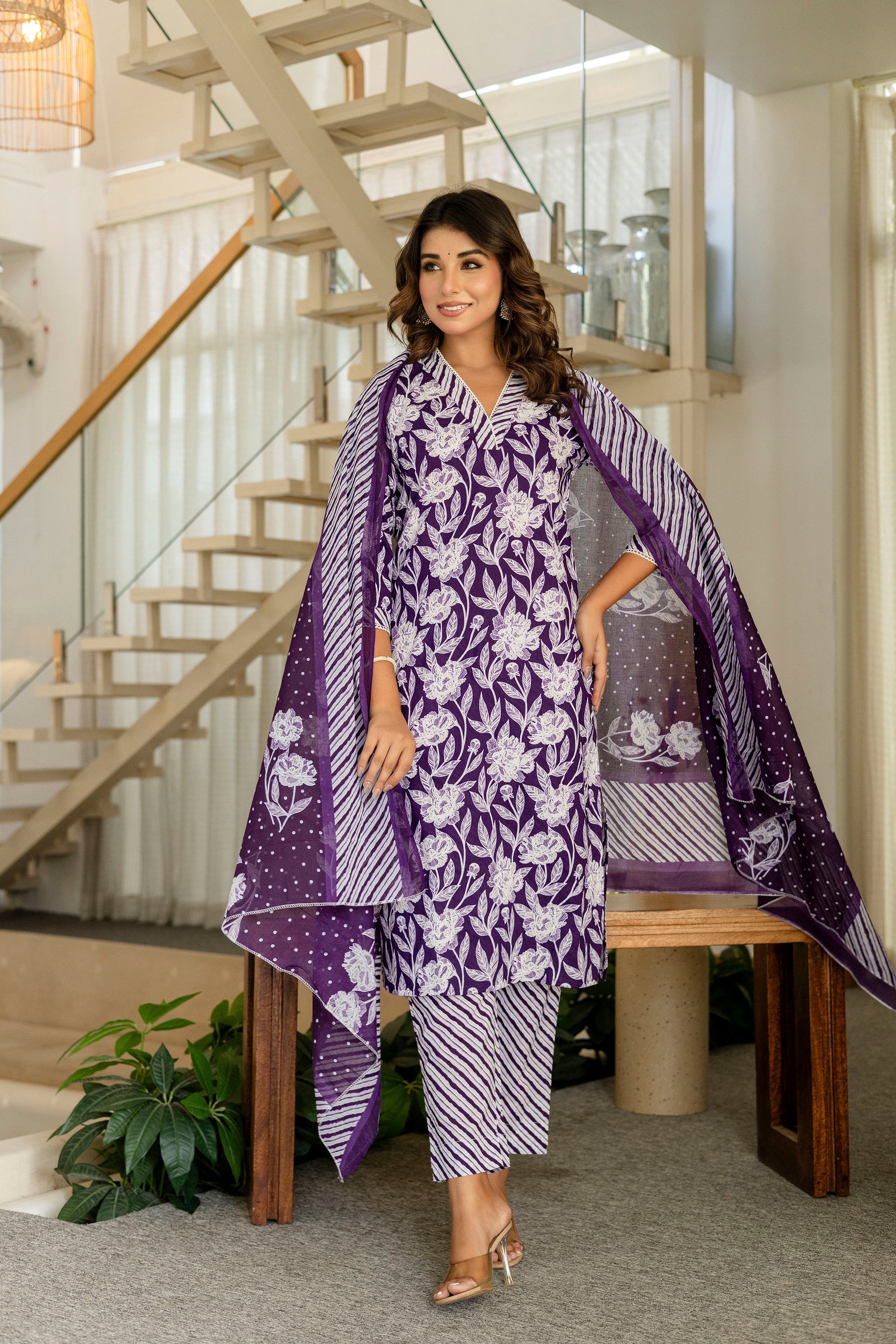 Purple Cotton Dupatta Set - Me&My