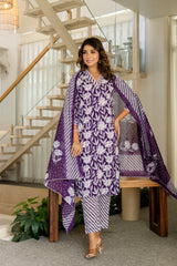 Purple Cotton Dupatta Set - Me&My