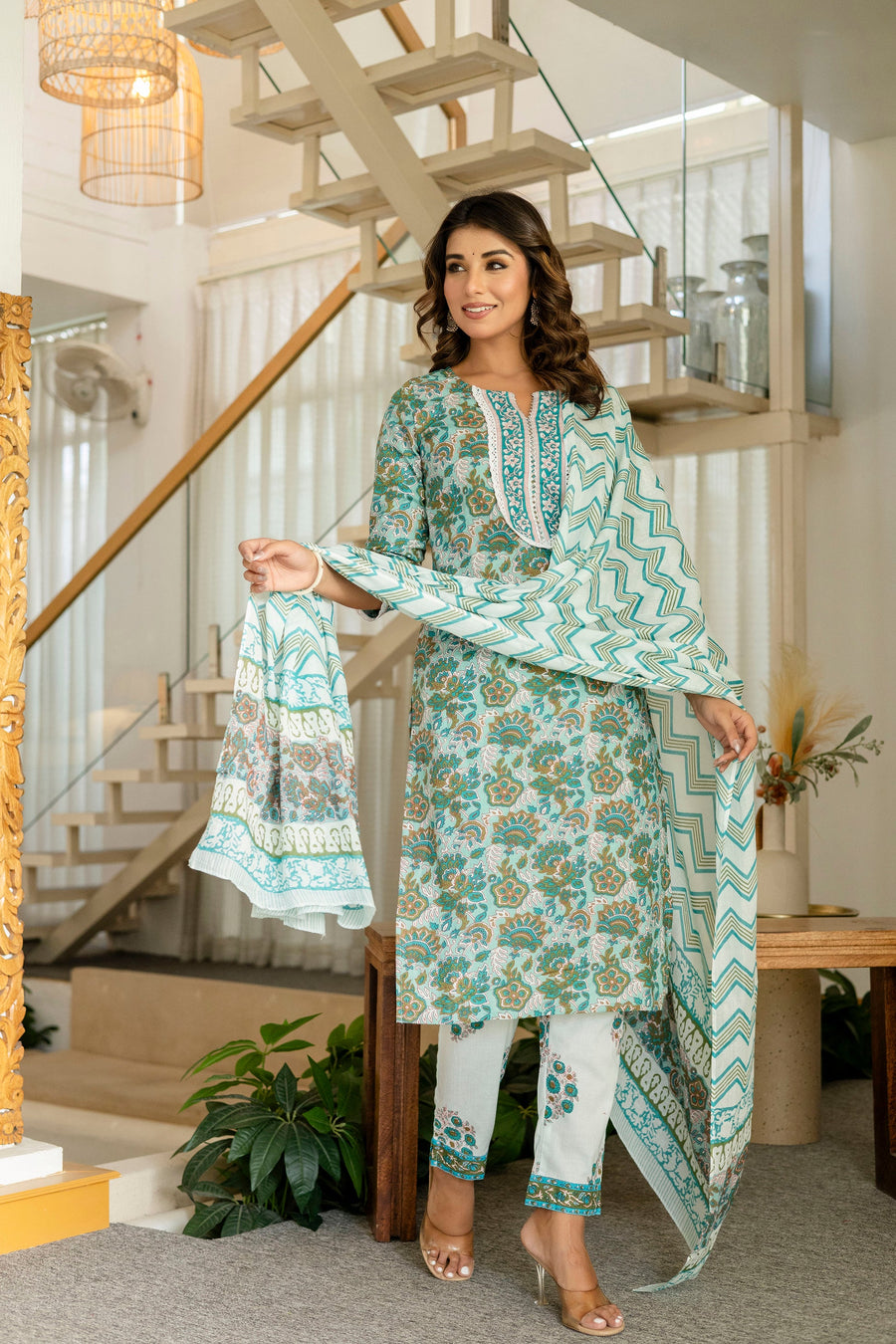 Emerald Green Cotton Dupatta Set — image 6