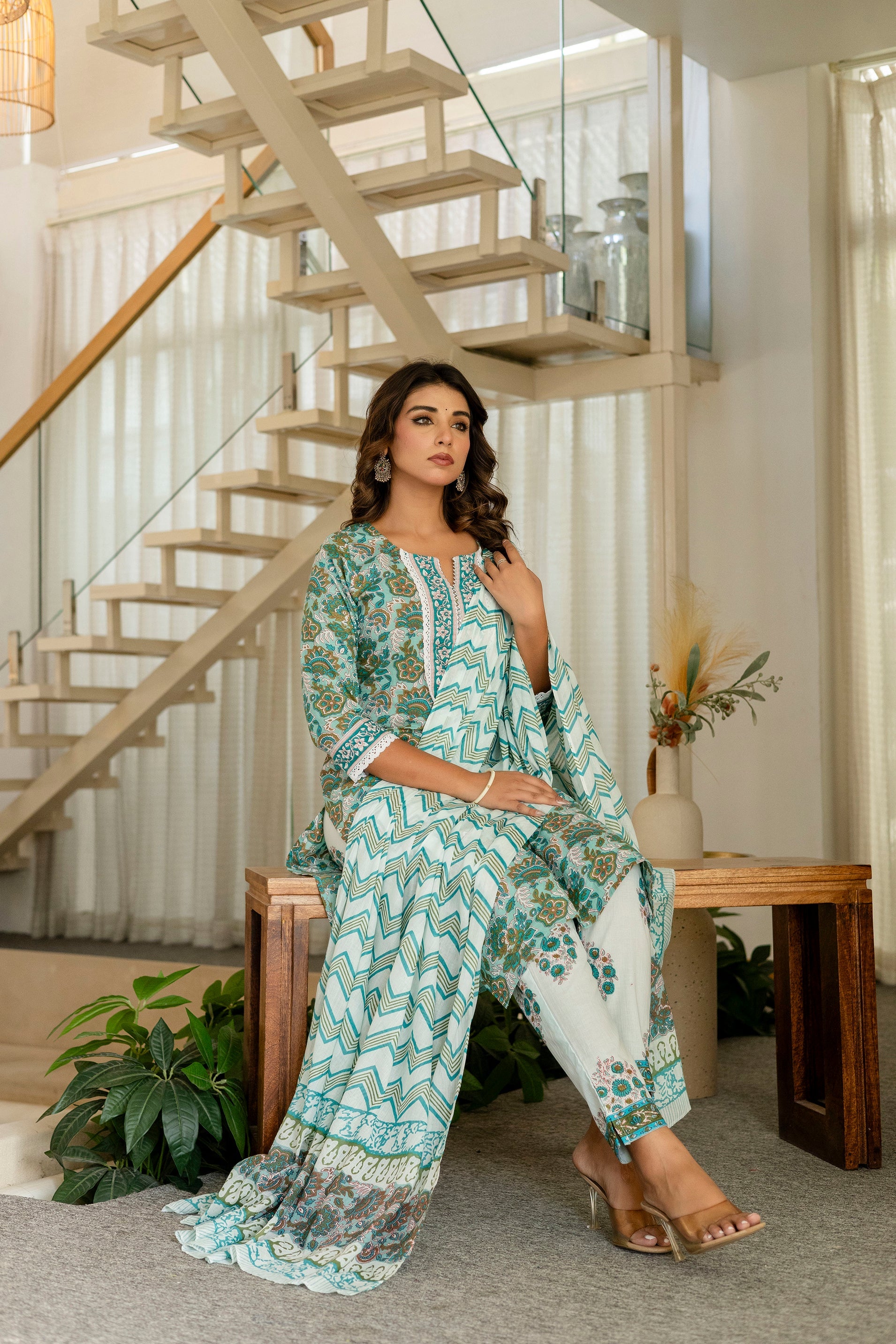 Emerald Green Cotton Dupatta Set from Me&My