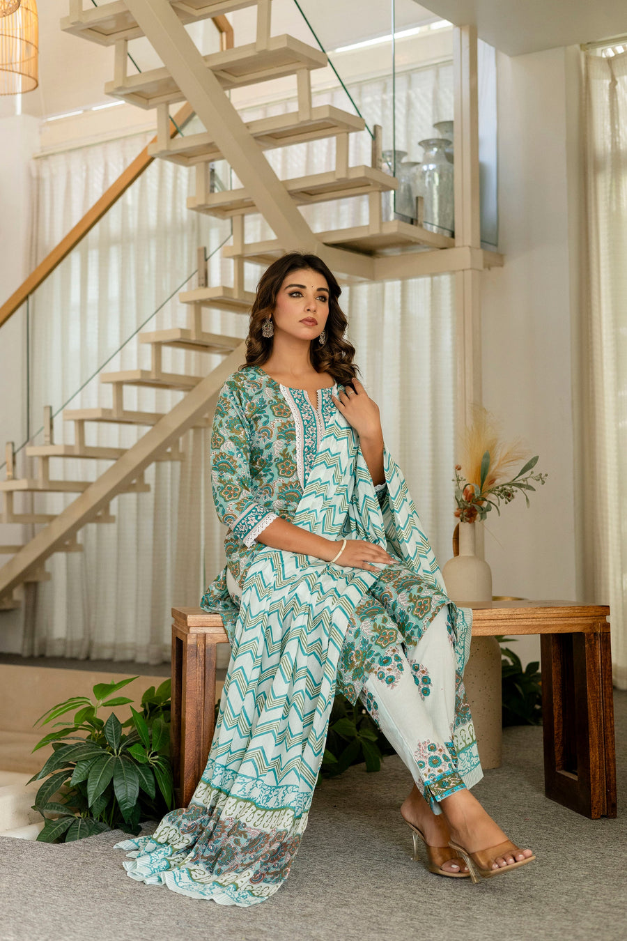 Emerald Green Cotton Dupatta Set — image 9