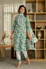 Emerald Green Cotton Dupatta Set from Me&My