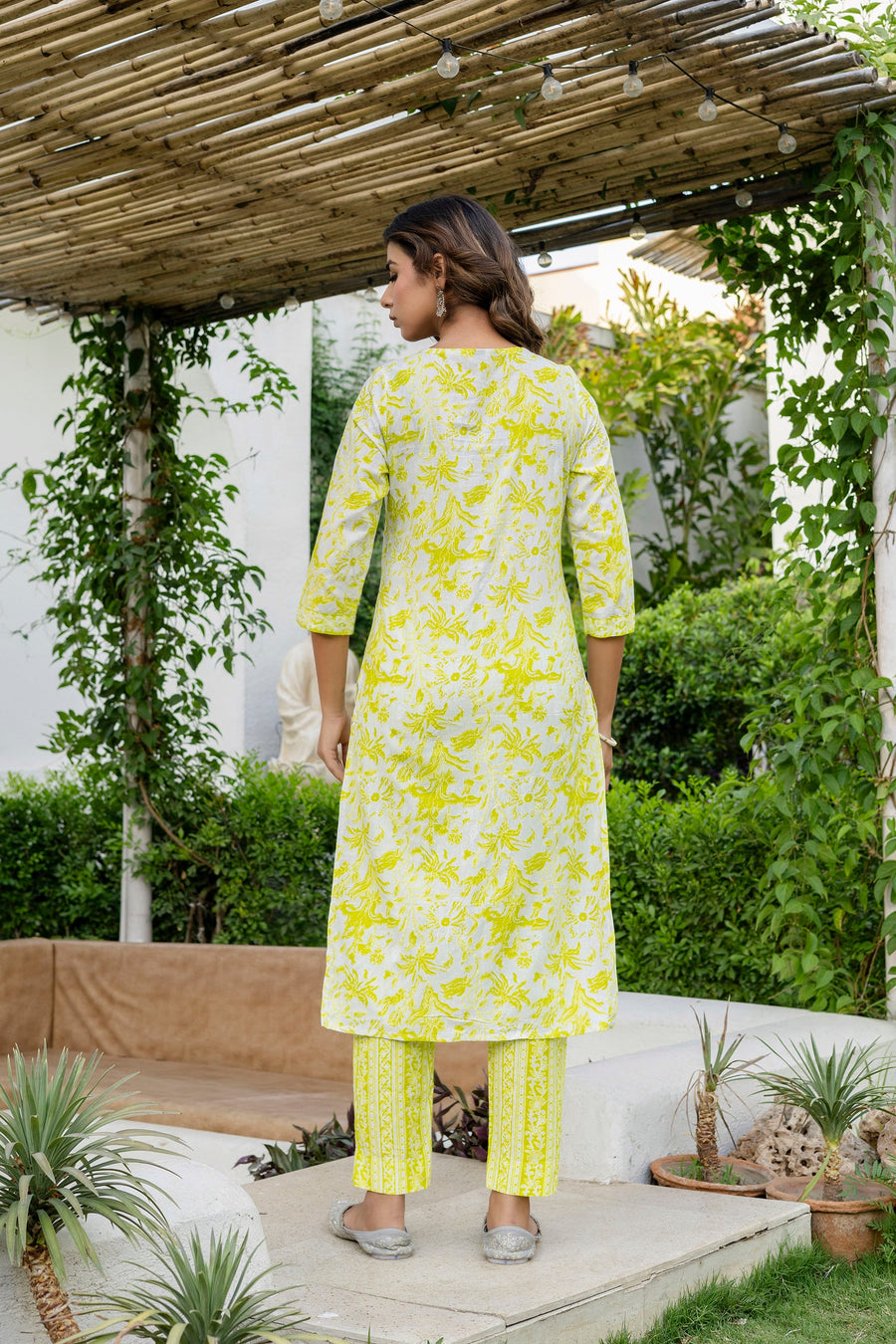 Lemon Yellow Cotton Dupatta Set — image 3