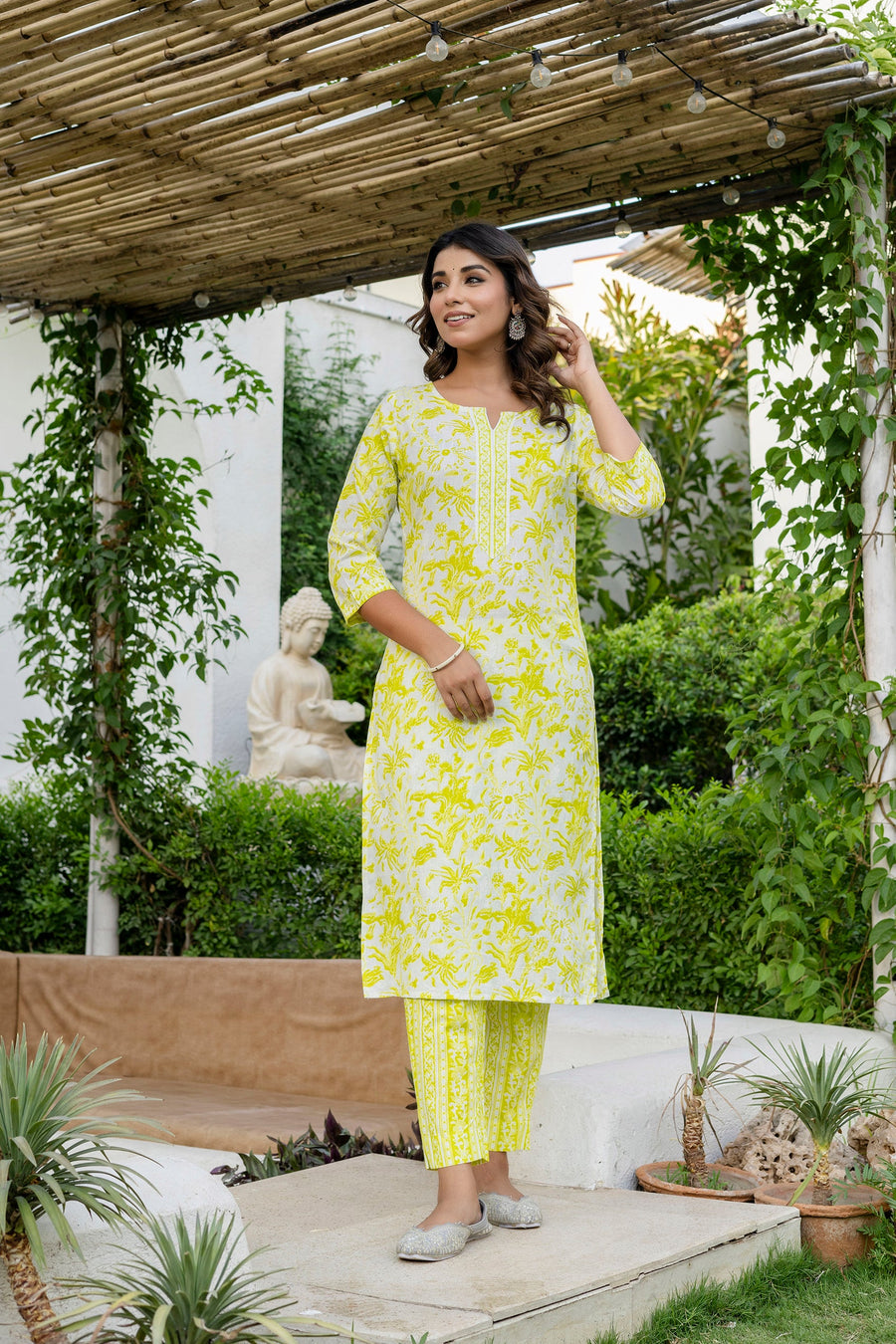 Lemon Yellow Cotton Dupatta Set — image 7