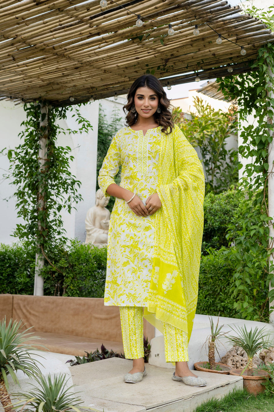 Lemon Yellow Cotton Dupatta Set — image 2
