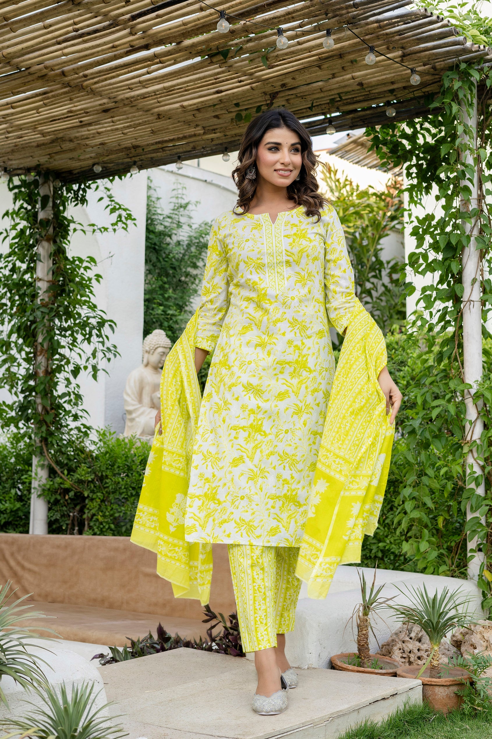 Lemon Yellow Cotton Dupatta Set from Me&My