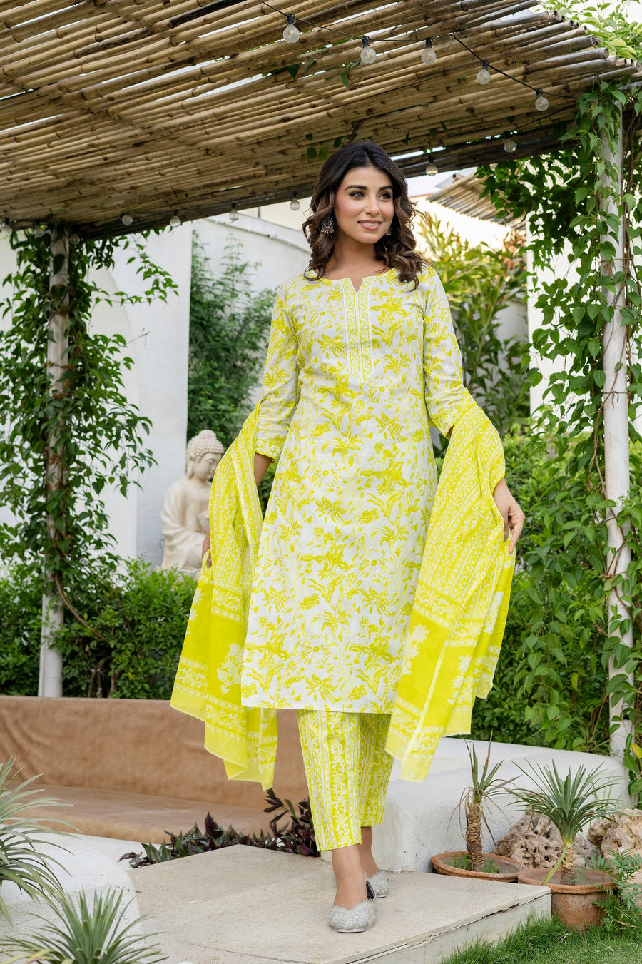 Lemon Yellow Cotton Dupatta Set — image 10