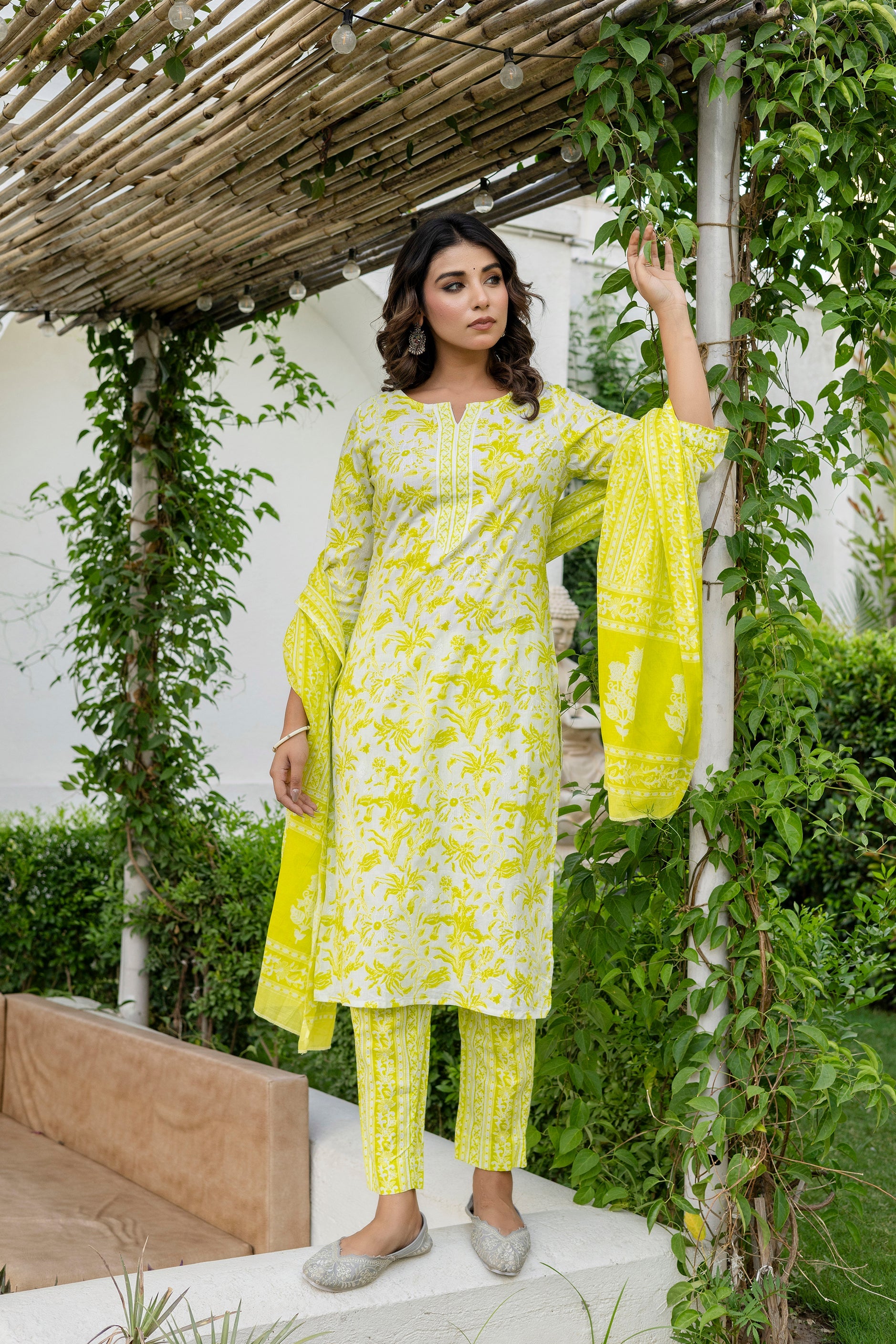 Lemon Yellow Cotton Dupatta Set from Me&My
