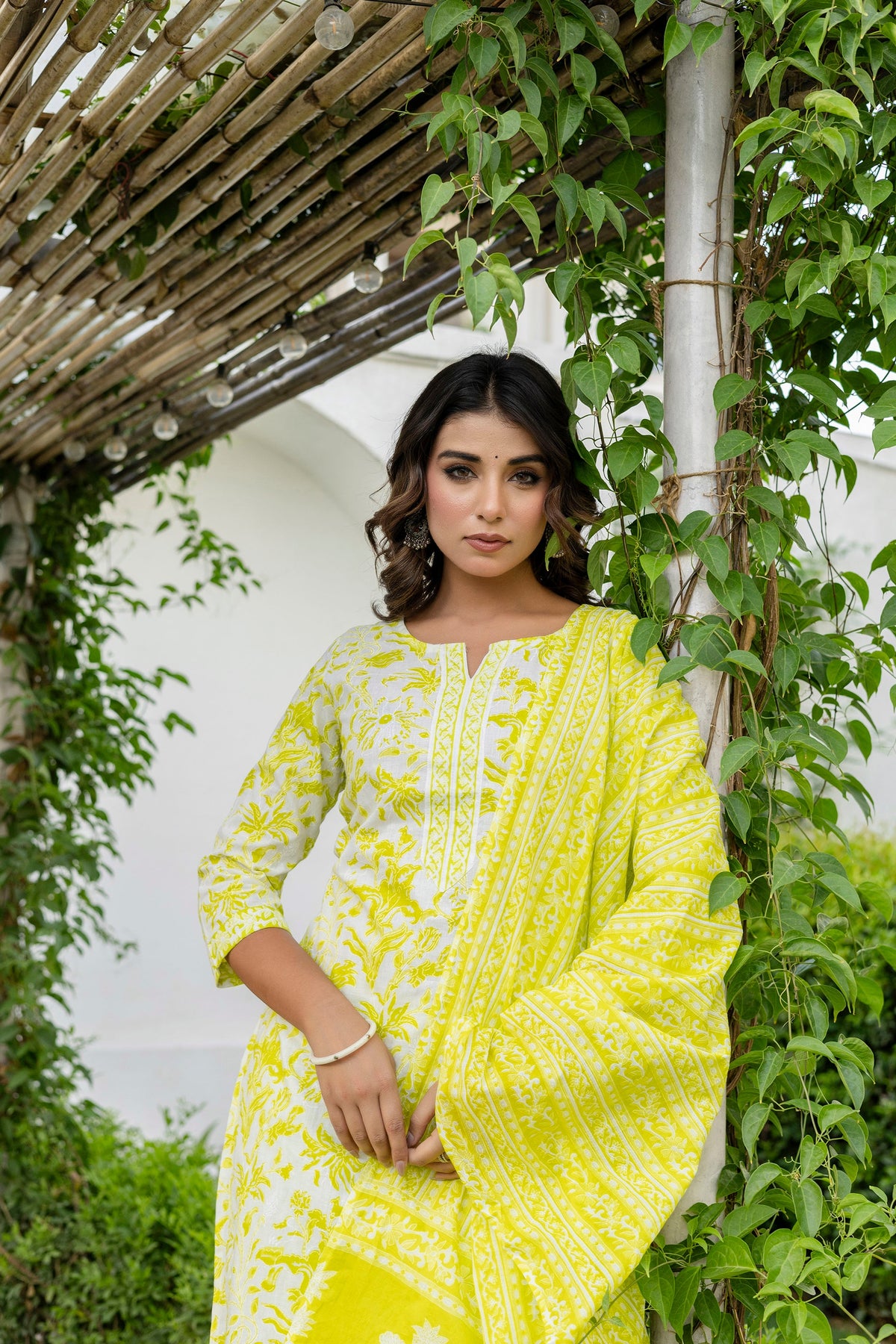 Lemon Yellow Cotton Dupatta Set from Me&My