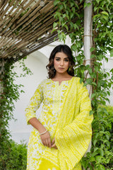 Lemon Yellow Cotton Dupatta Set from Me&My