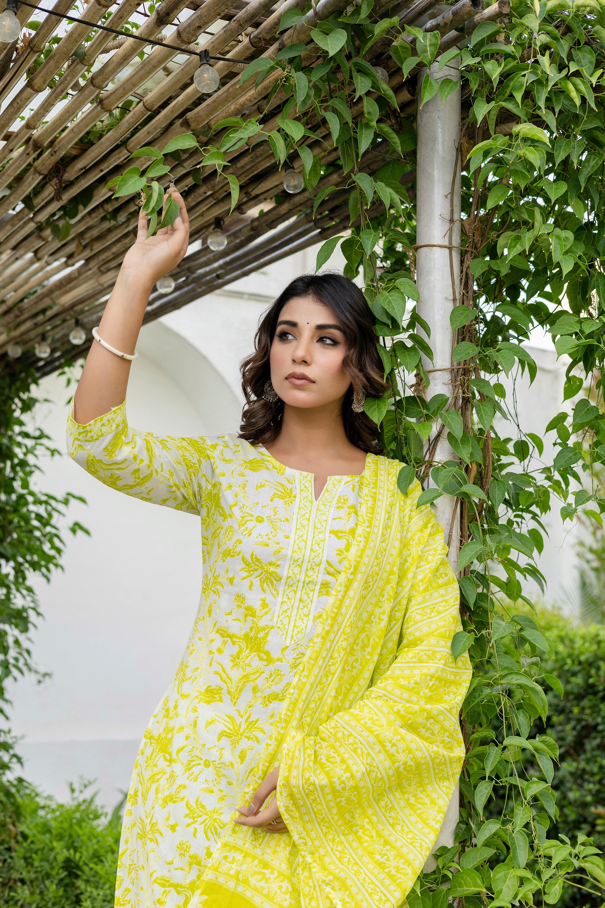 Lemon Yellow Cotton Dupatta Set from Me&My
