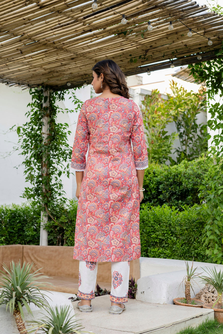 Coral Peach Cotton Dupatta Set — image 2