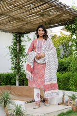 Coral Peach Cotton Dupatta Set from Me&My