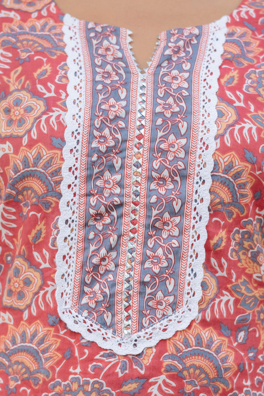 Coral Peach Cotton Dupatta Set — image 6