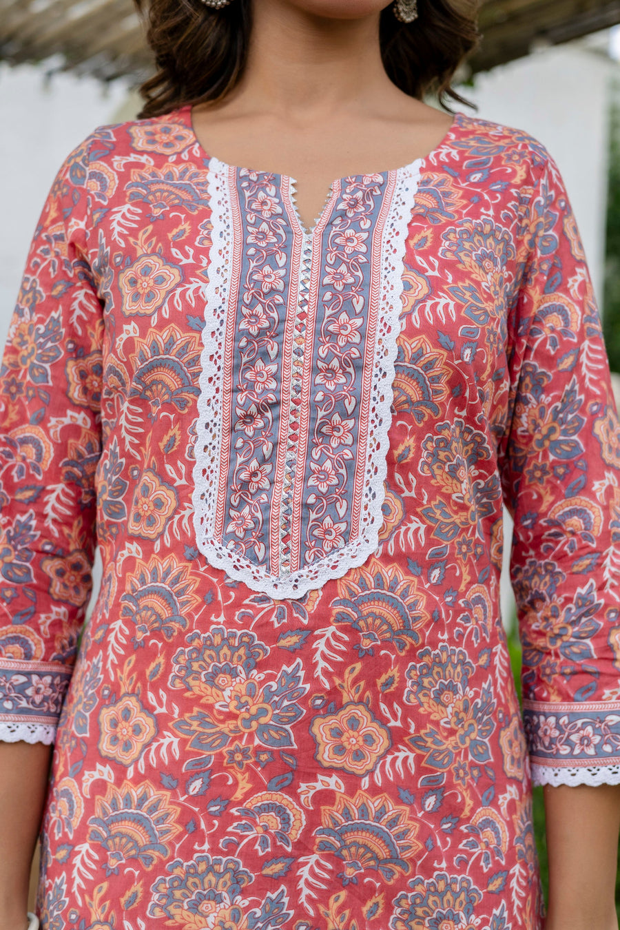 Coral Peach Cotton Dupatta Set — image 3
