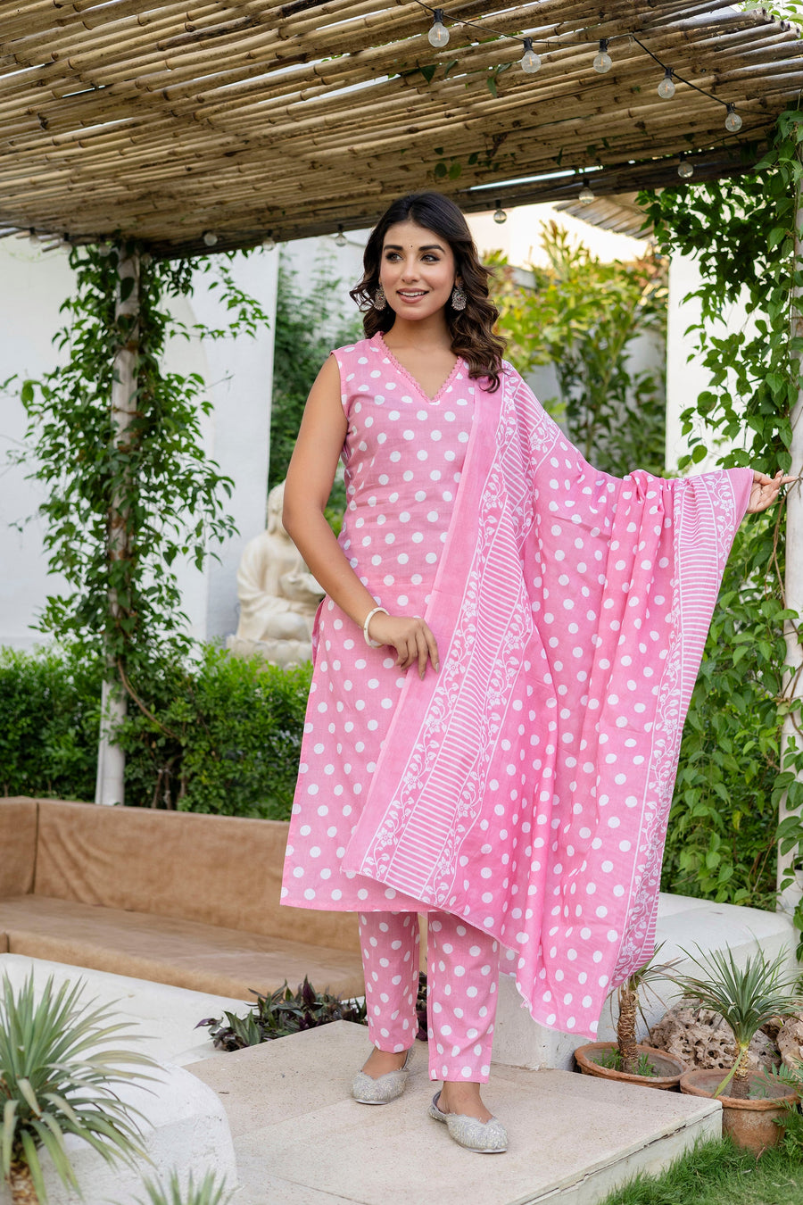 Pink Dotty Cotton Dupatta Set — image 4