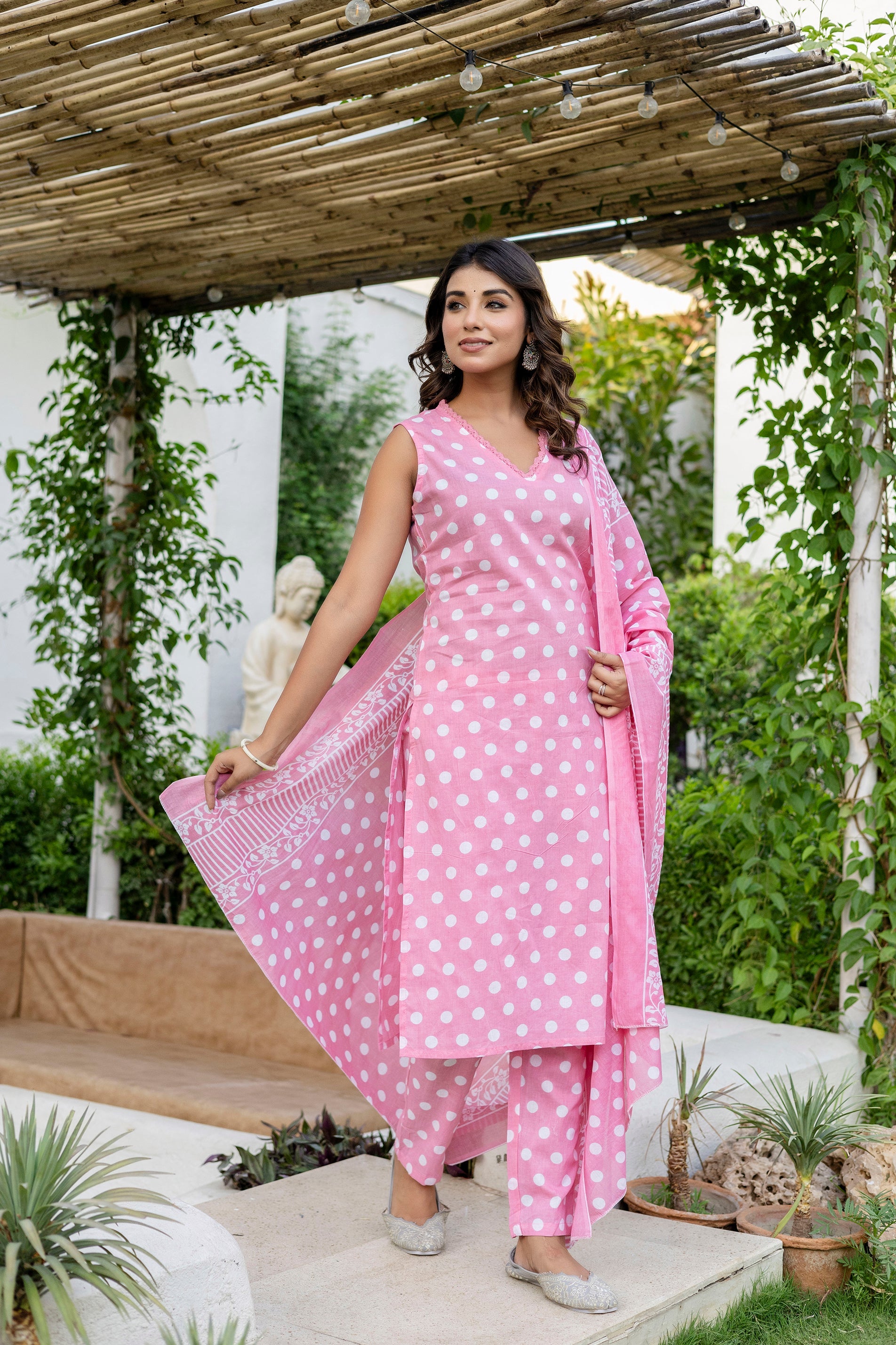 Pink Dotty Cotton Dupatta Set - Me&My