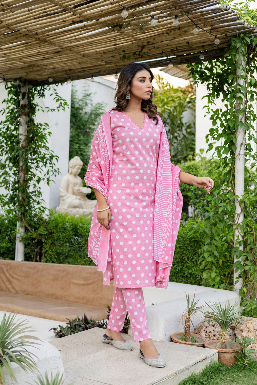 Pink Dotty Cotton Dupatta Set — image 5