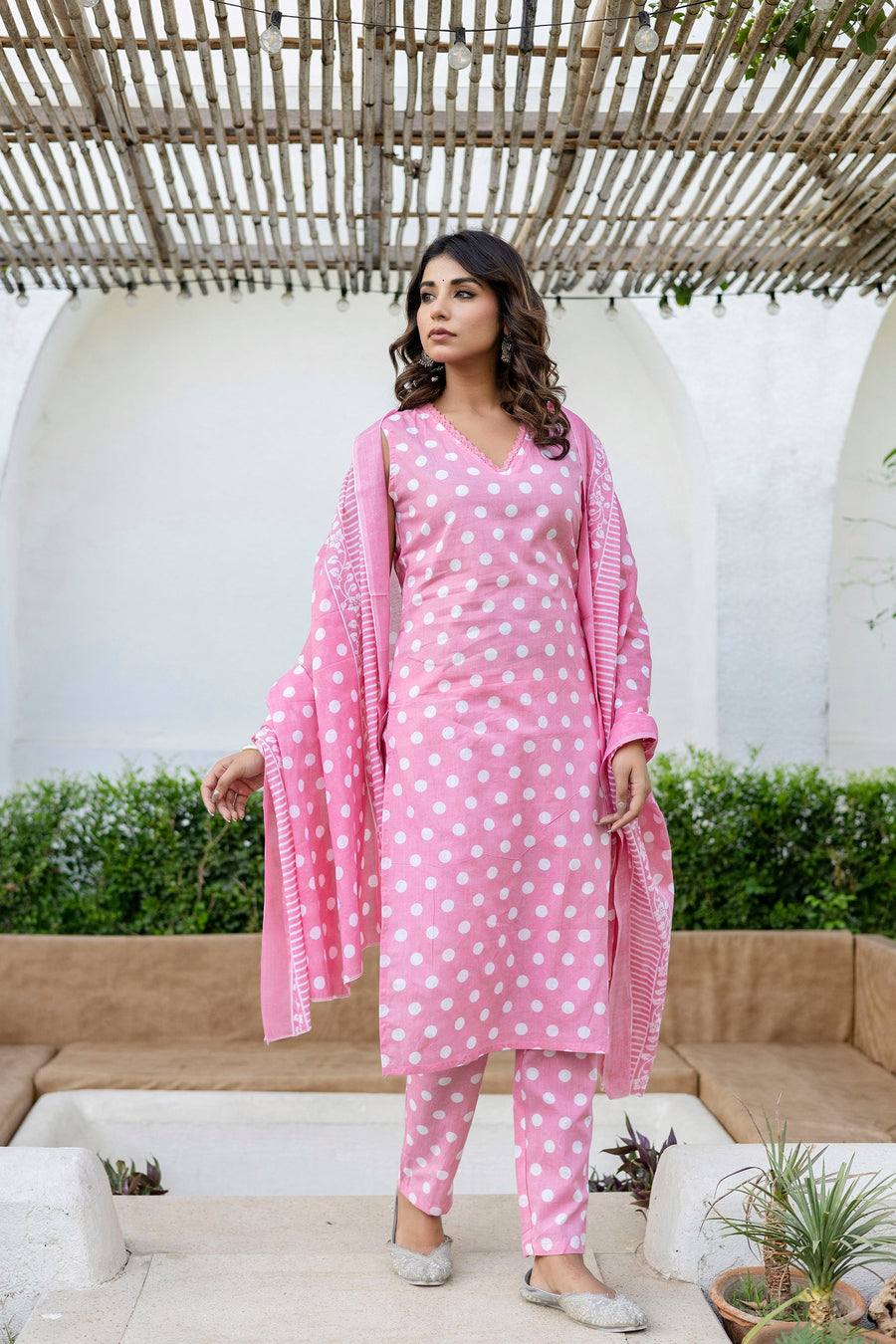 Pink Dotty Cotton Dupatta Set — image 9