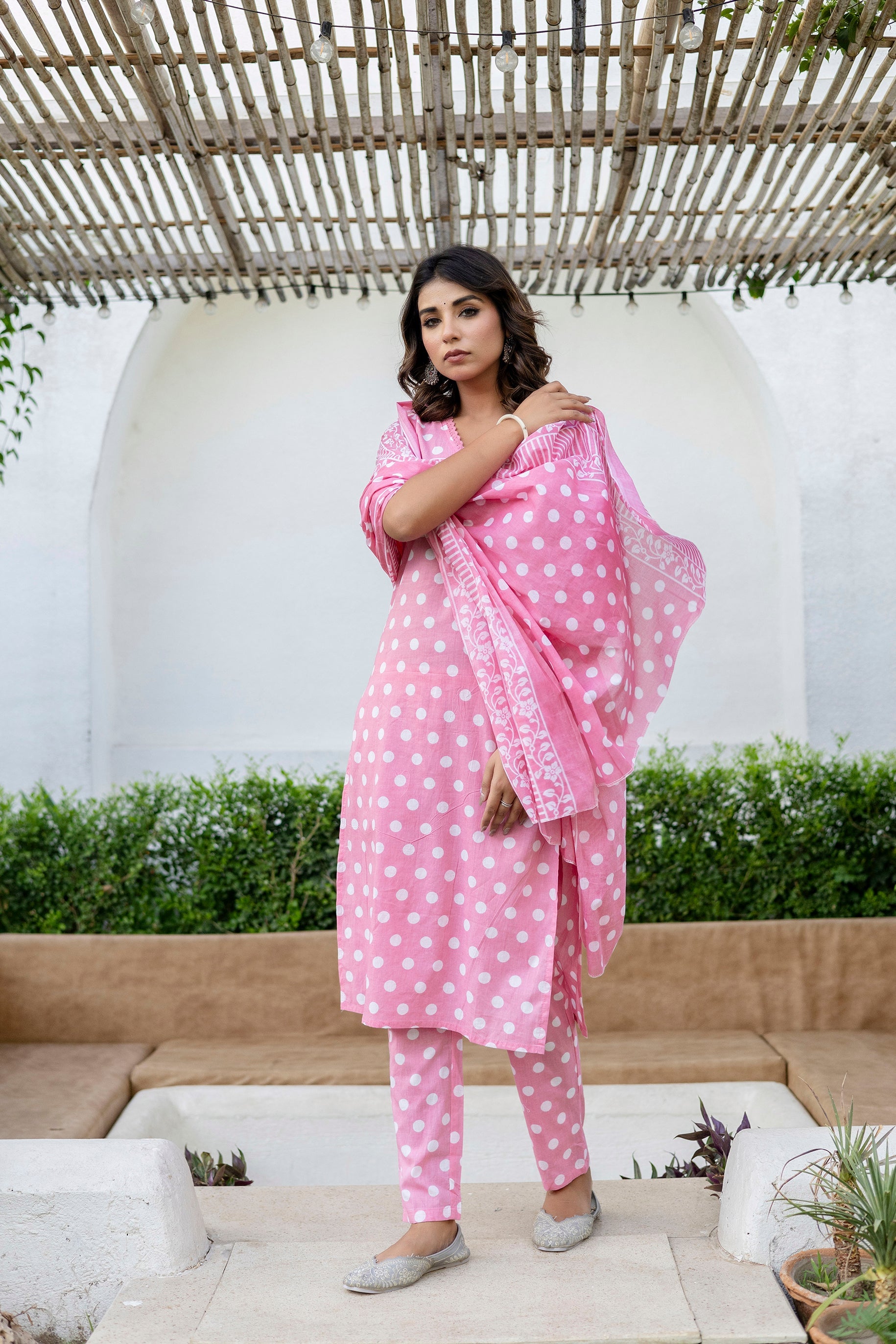 Pink Dotty Cotton Dupatta Set - Me&My