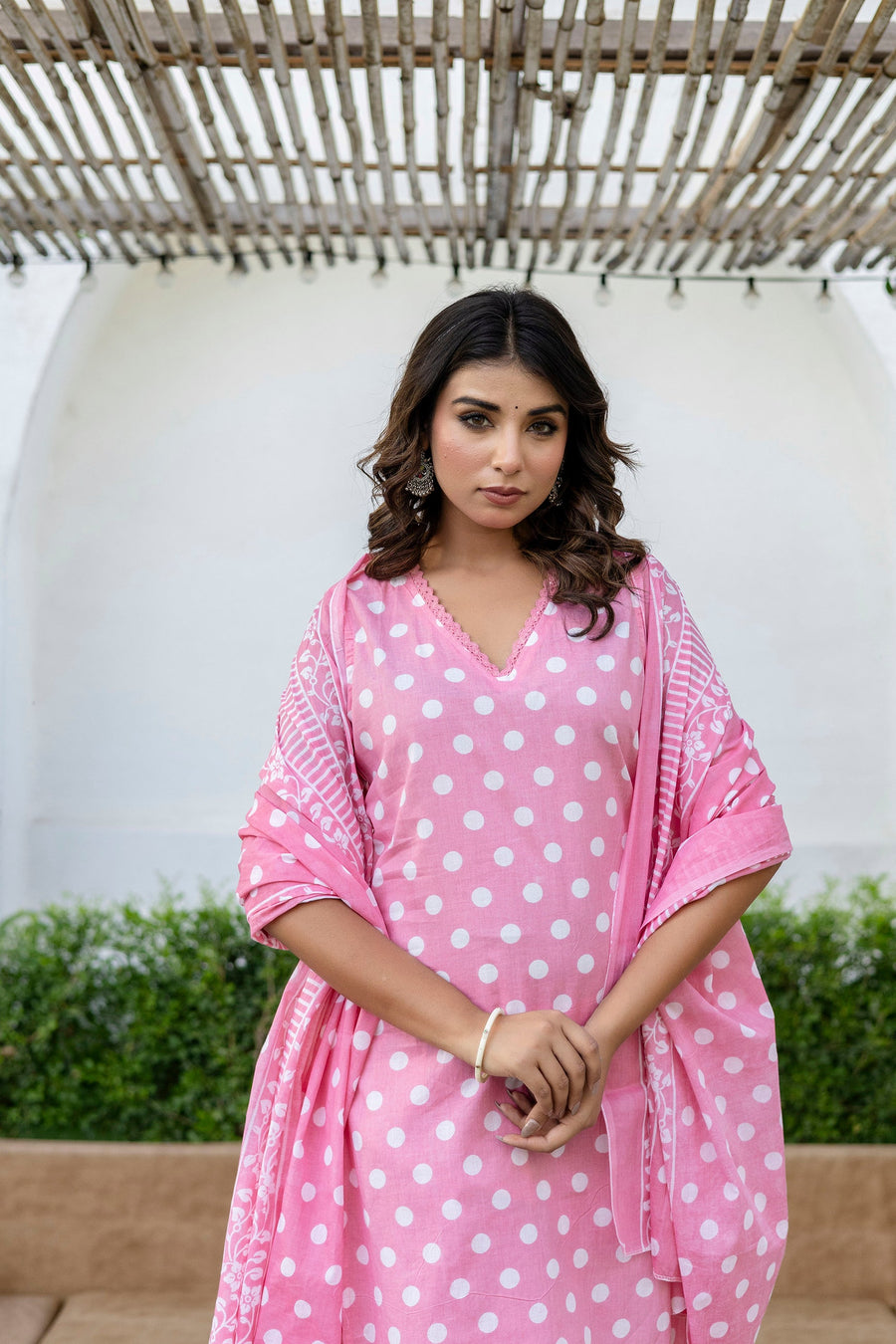 Pink Dotty Cotton Dupatta Set — image 7