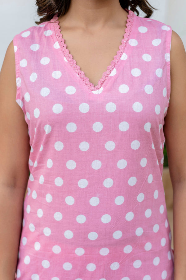 Pink Dotty Cotton Dupatta Set