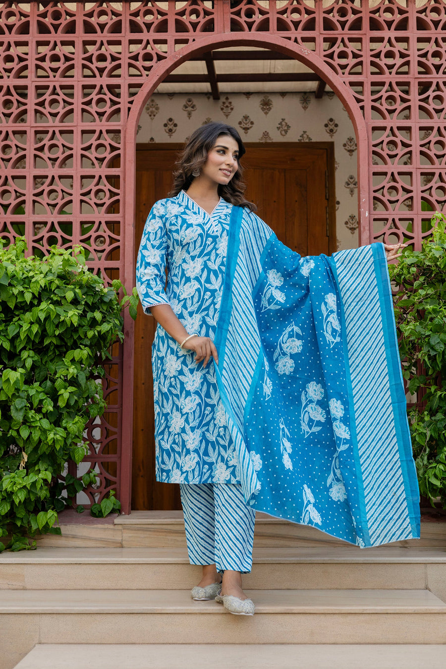 Blue Cotton Dupatta Set — image 4