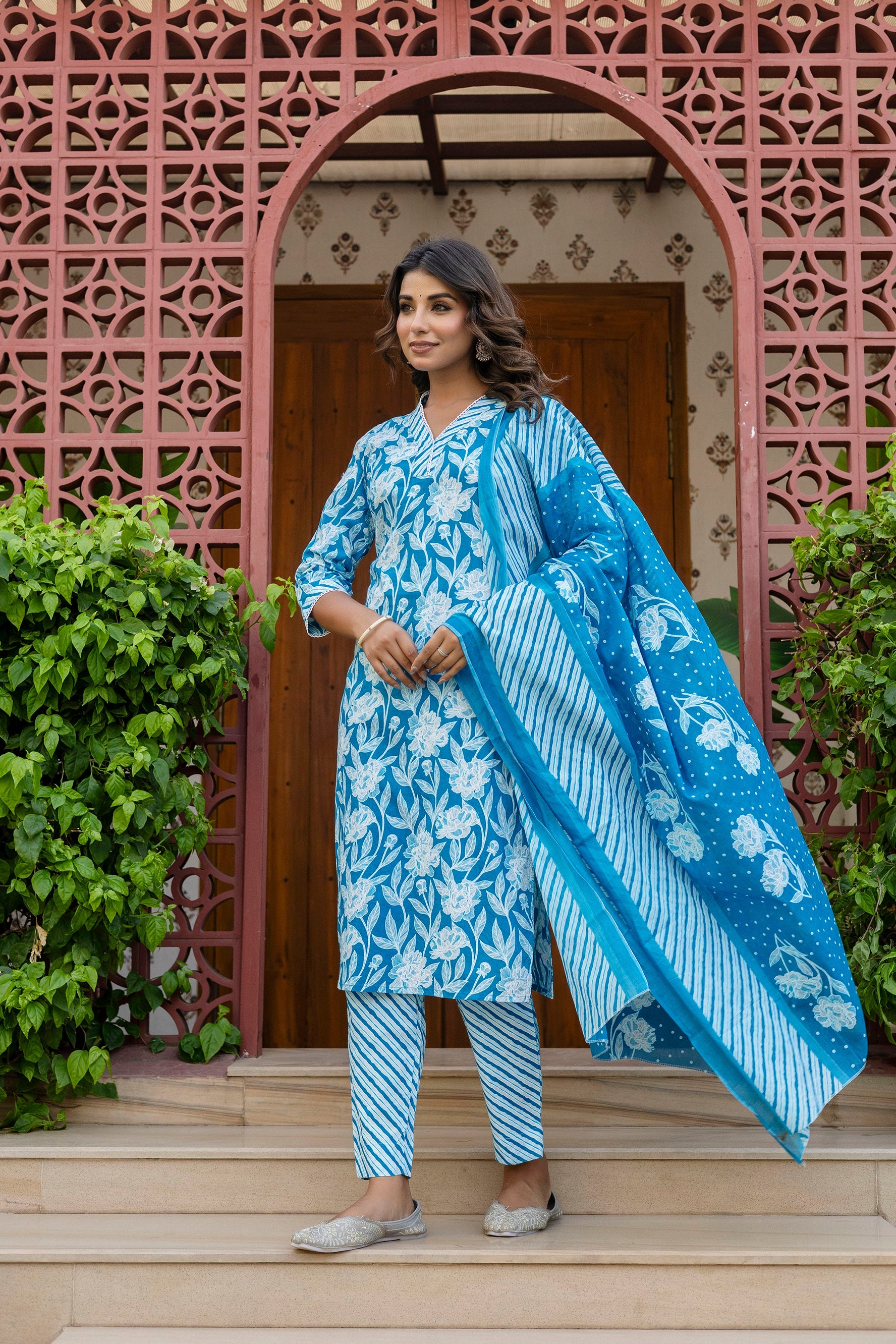 Blue Cotton Dupatta Set from Me&My