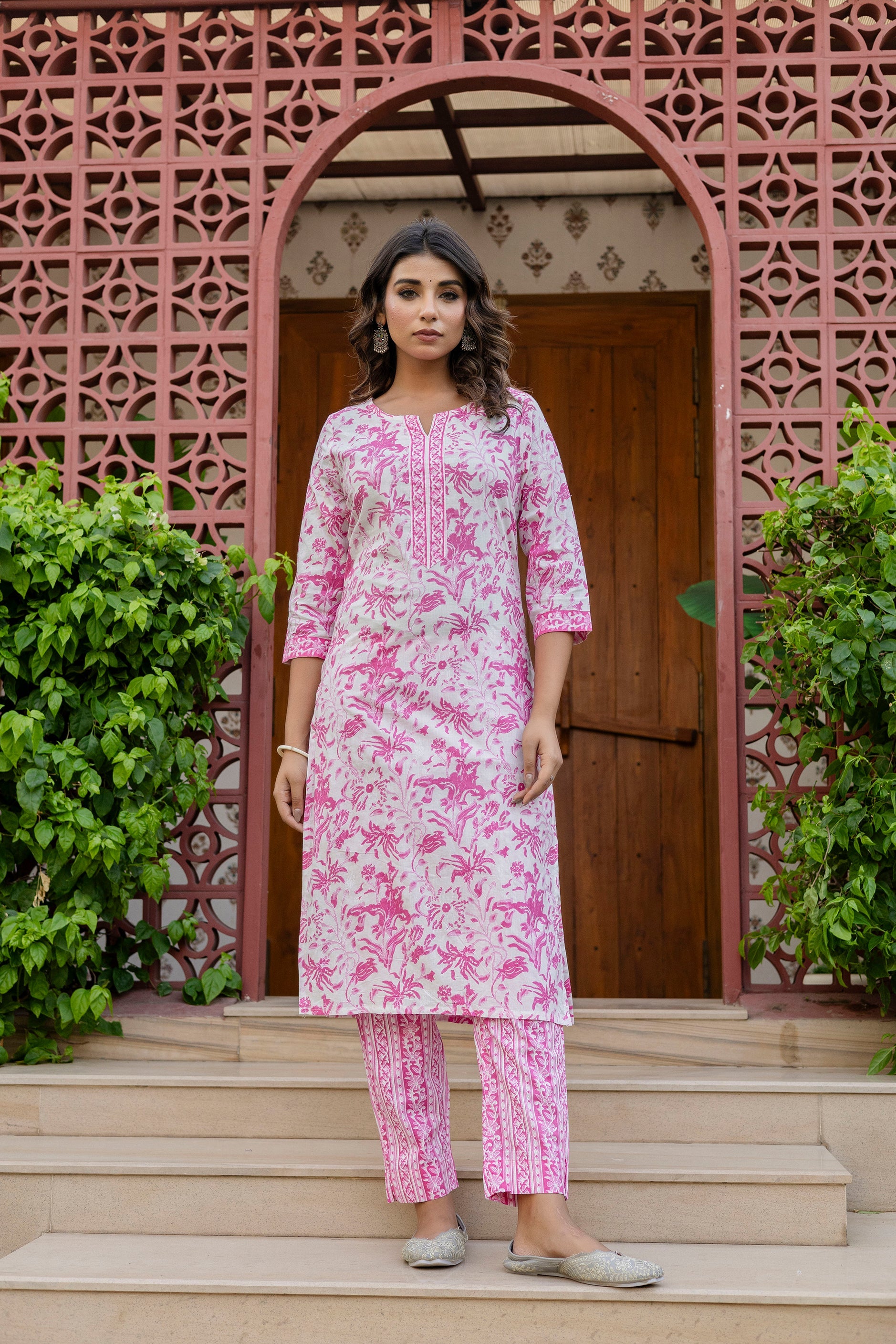 Rosewood Pink Cotton Dupatta Set from Me&My