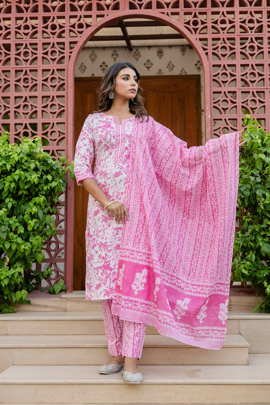Rosewood Pink Cotton Dupatta Set — image 4