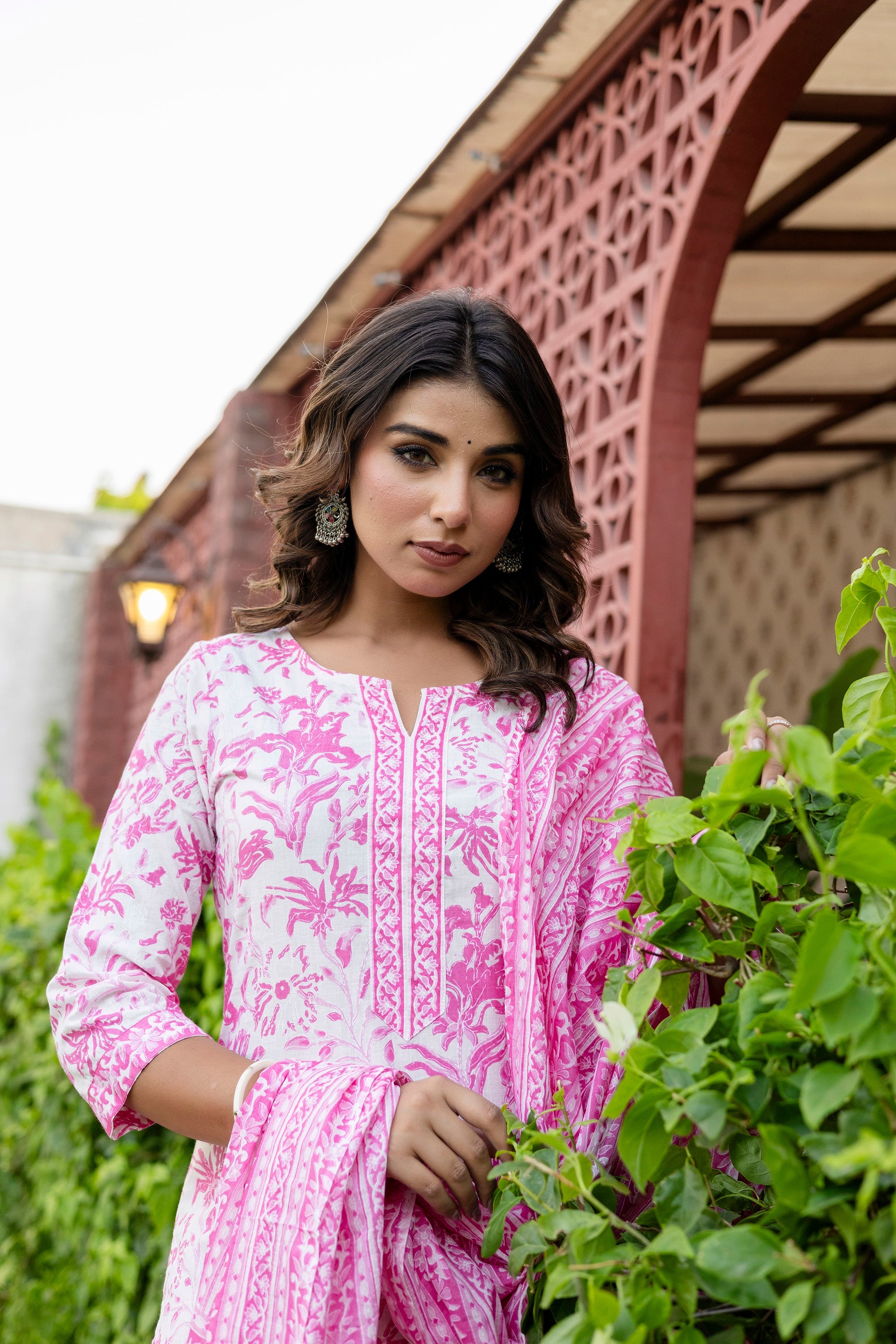 Rosewood Pink Cotton Dupatta Set from Me&My