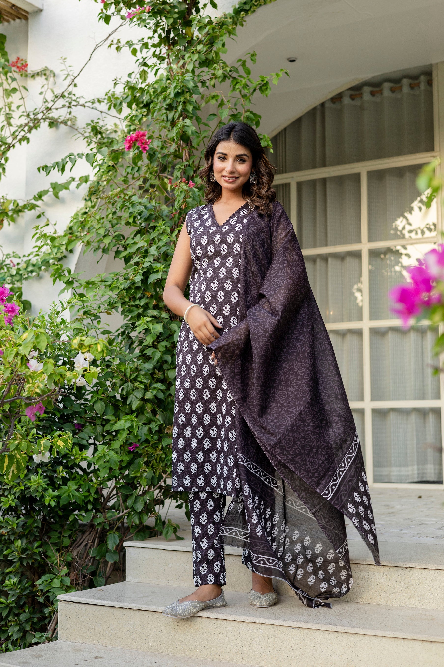 Midnight Black Cotton Dupatta Set from Me&My