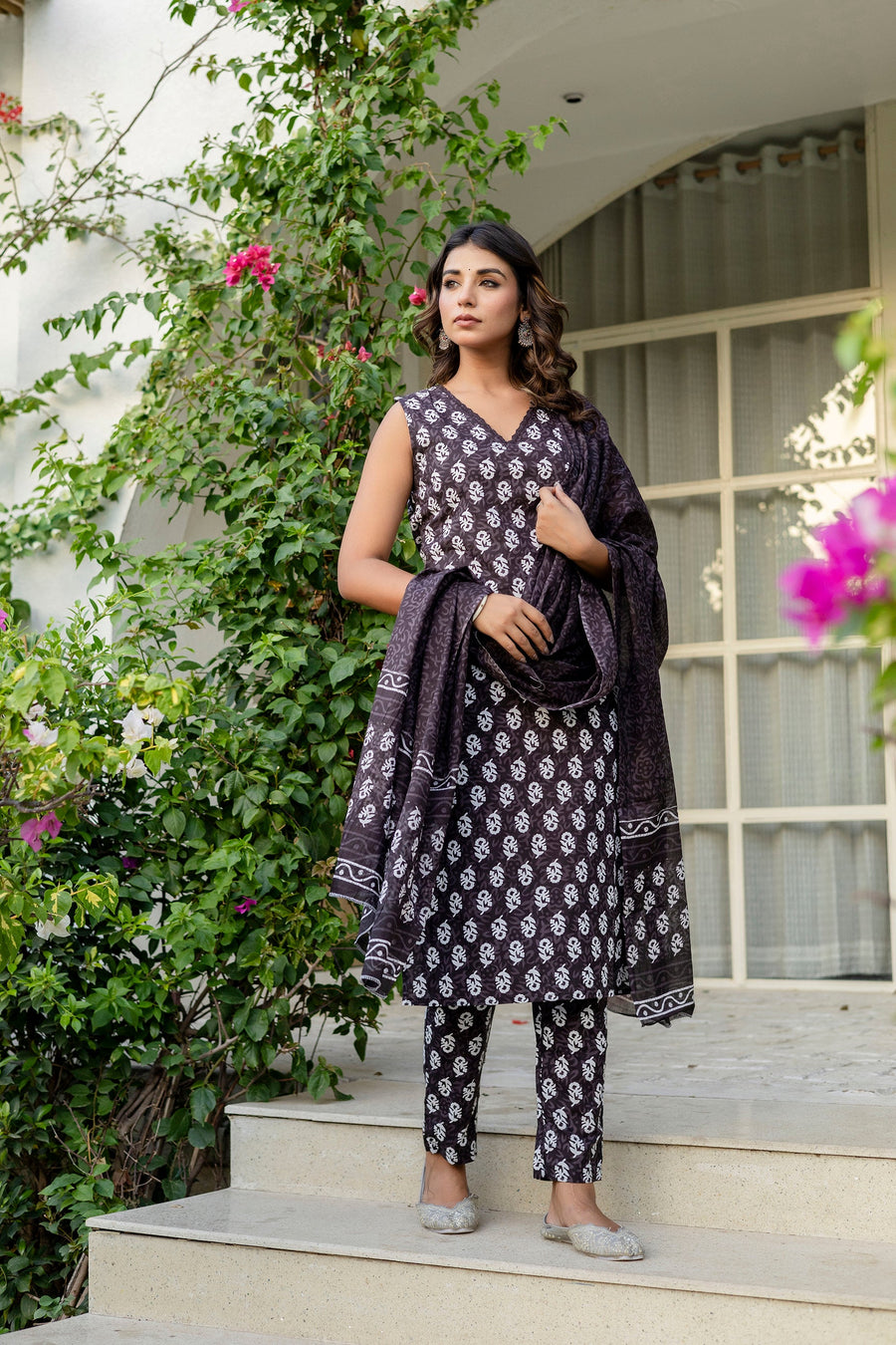 Midnight Black Cotton Dupatta Set — image 8