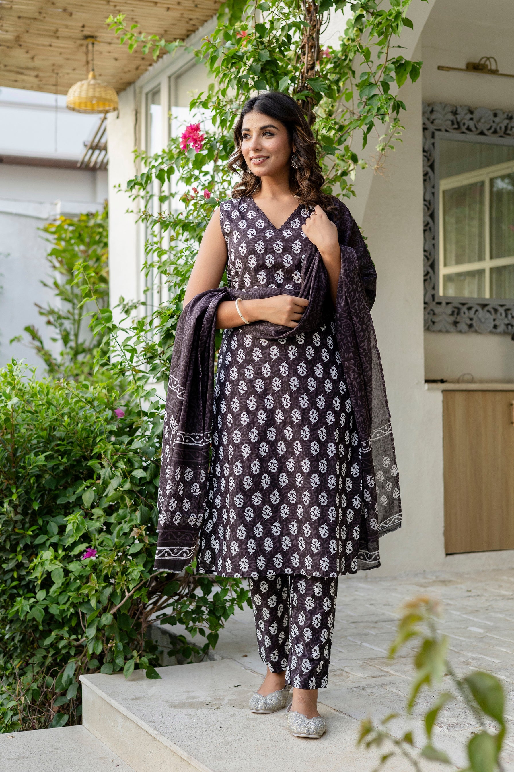 Midnight Black Cotton Dupatta Set from Me&My