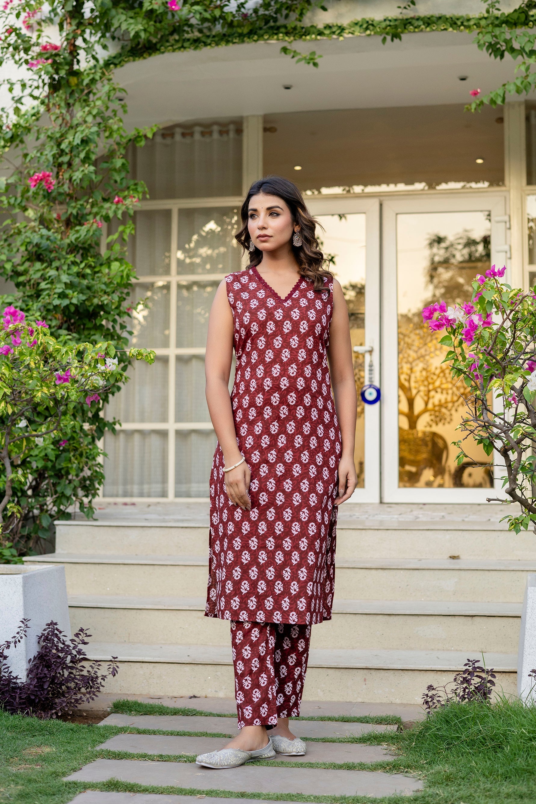 Maroon Cotton Dupatta Set from Me&My