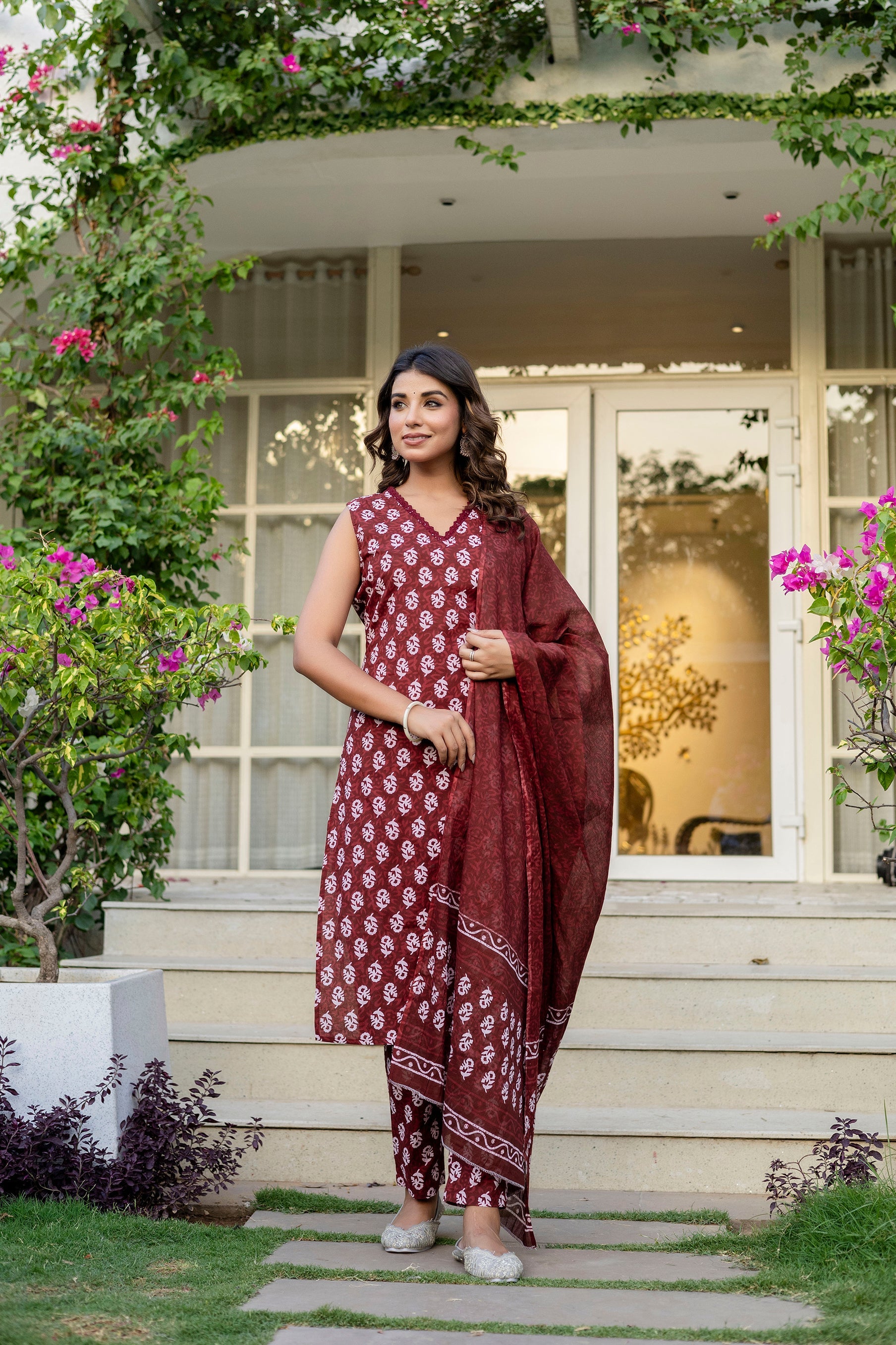 Maroon Cotton Dupatta Set from Me&My