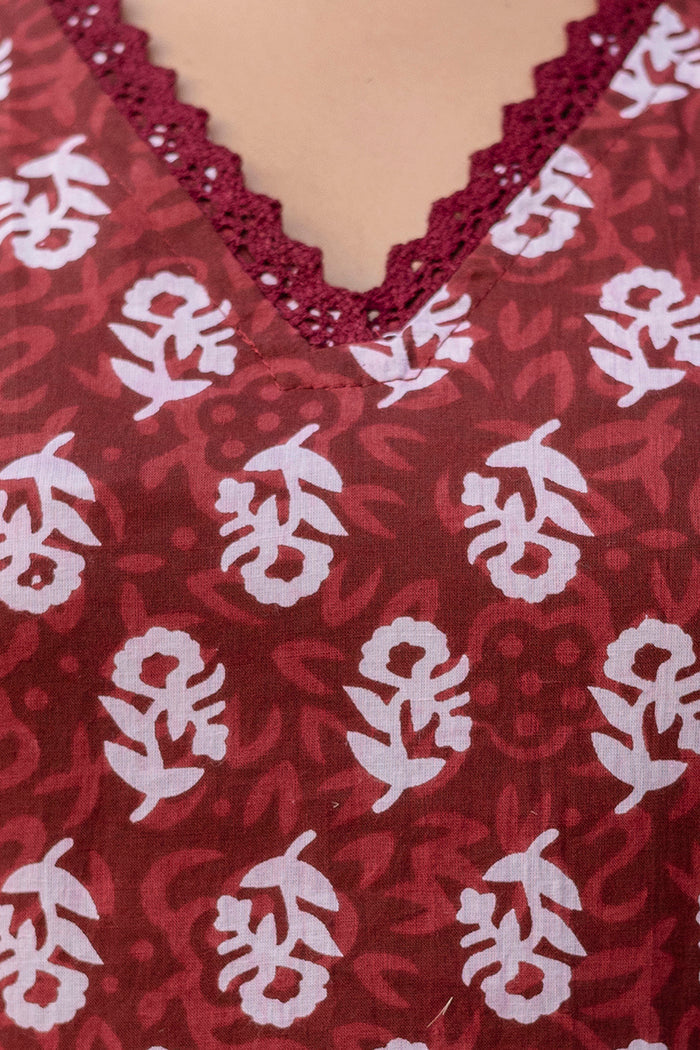 Maroon Cotton Dupatta Set from Me&My