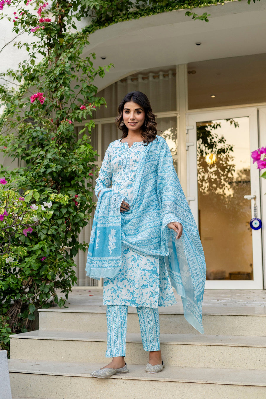 Sapphire Blue Cotton Dupatta Set — image 2