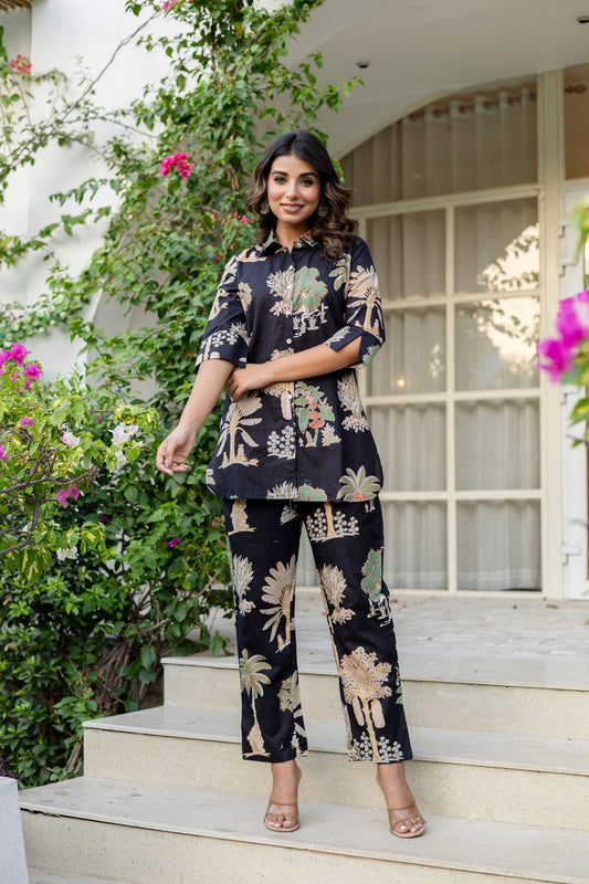 Palmshade Black Cotton Co-ord Set - Me&My