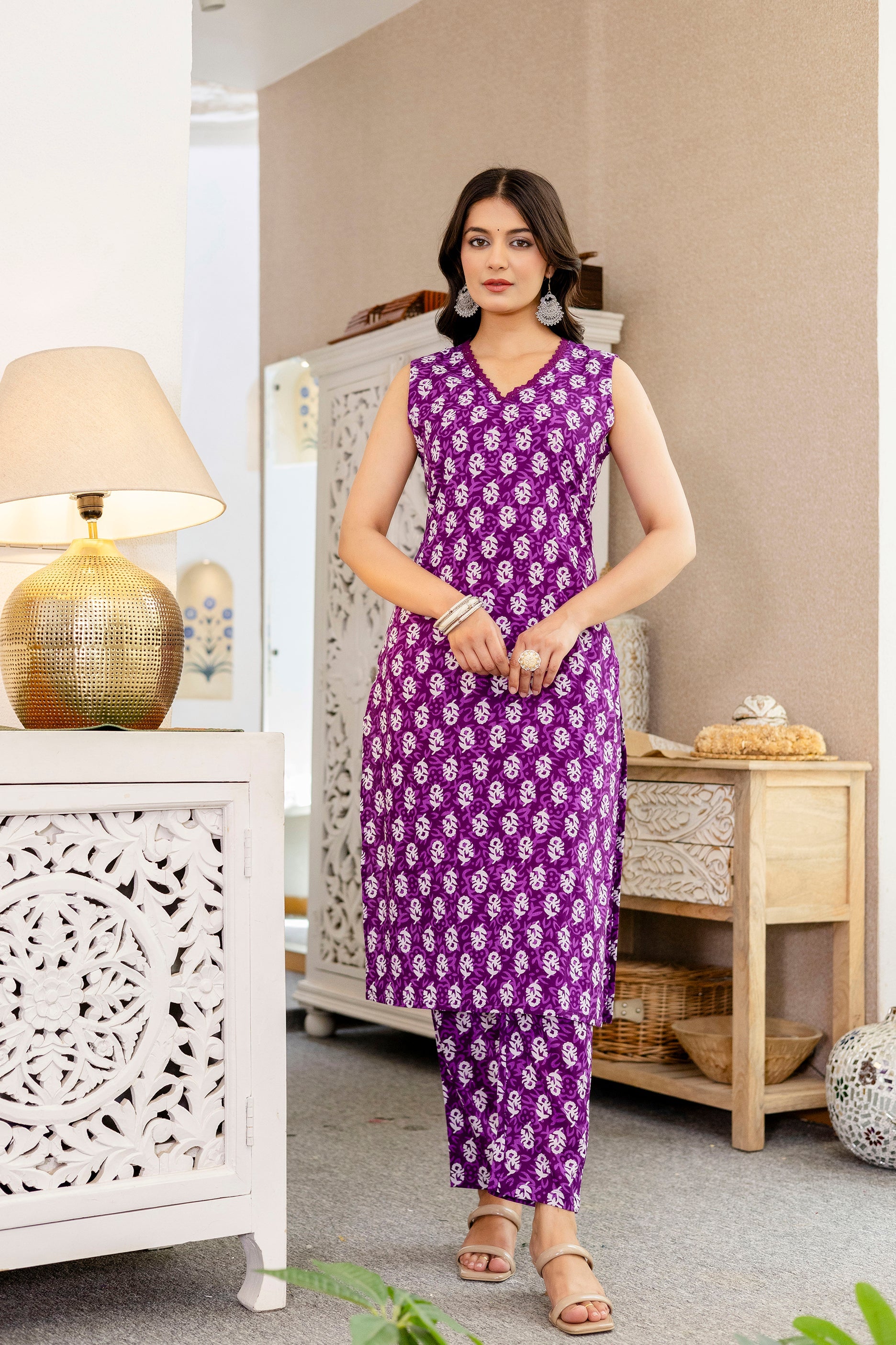Mauve Floral Cotton Dupatta Set from Me&My
