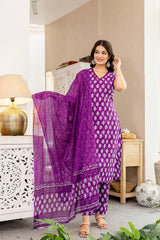Mauve Floral Cotton Dupatta Set from Me&My