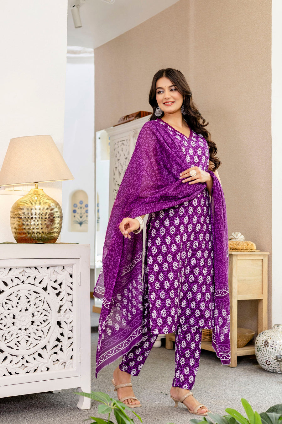 Mauve Floral Cotton Dupatta Set — image 9