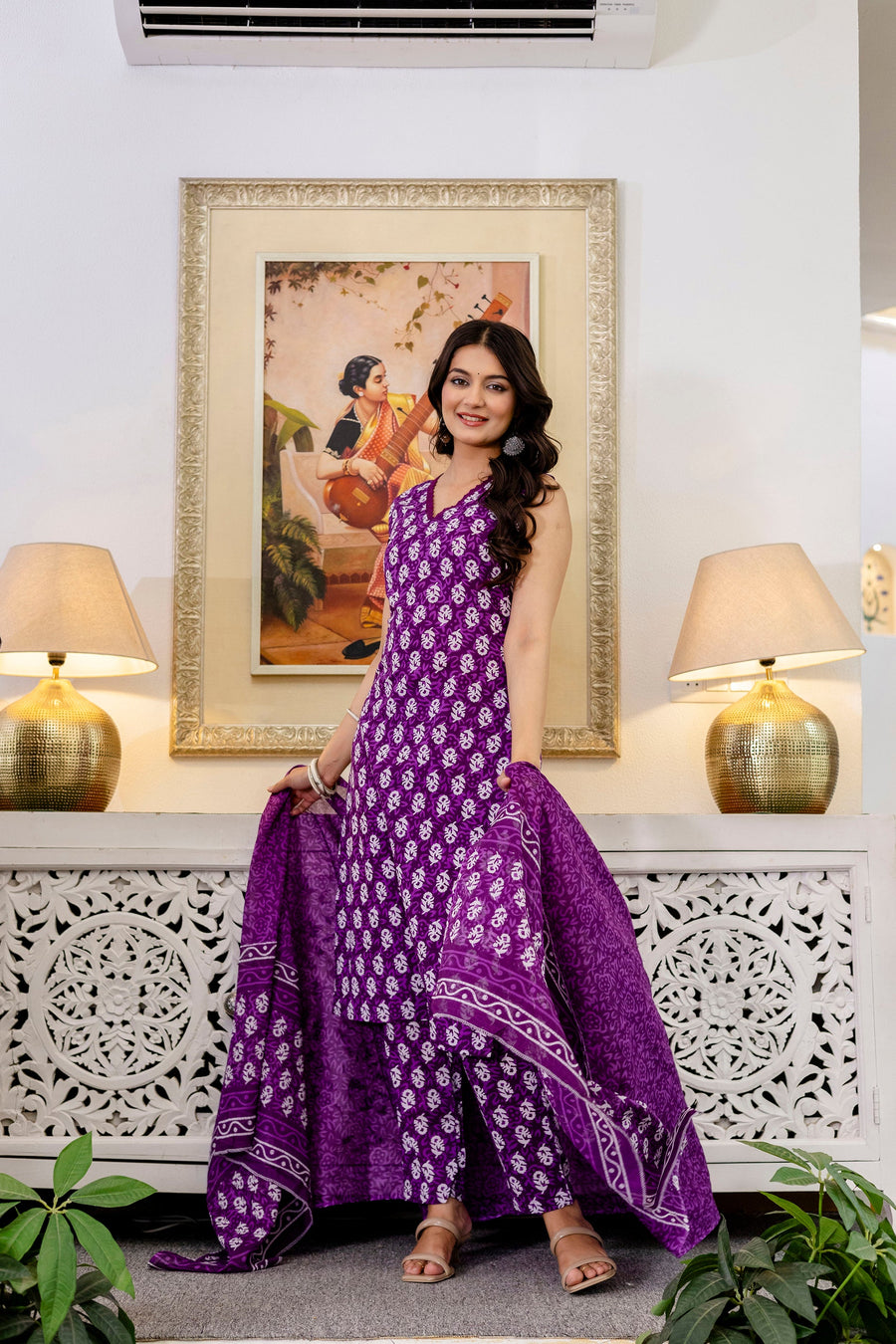 Mauve Floral Cotton Dupatta Set — image 4